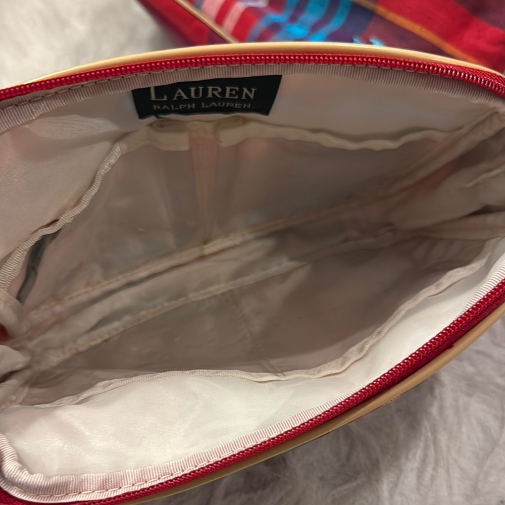 Y2K Ralph Lauren Colorful Plaid Travel Bag 3 Piece Set pre-owned. - Picture 4 of 11